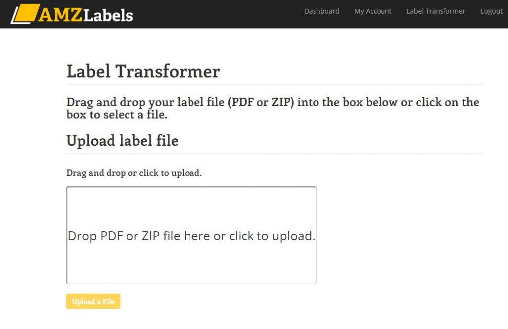 Amazon label transformer screen before upload.